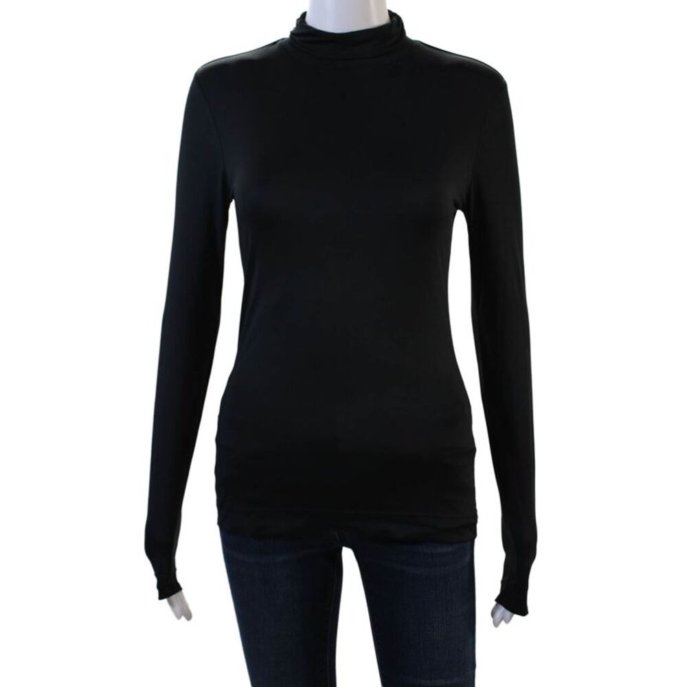 Dries Van Noten Womens Long Sleeve Mock Neck Knit Shirt Black Size Small